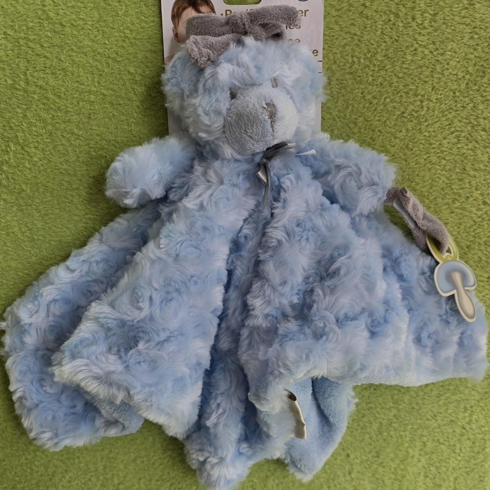 NWT MINT  9M+ Blue Teddy Bear  SECURITY BLANKET Lovey NUNU Cozy Cuddle TOY (Q1)